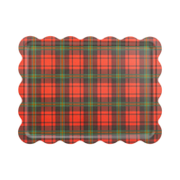 Red, green and gold Christmas plaid scalloped bamboo serving tray