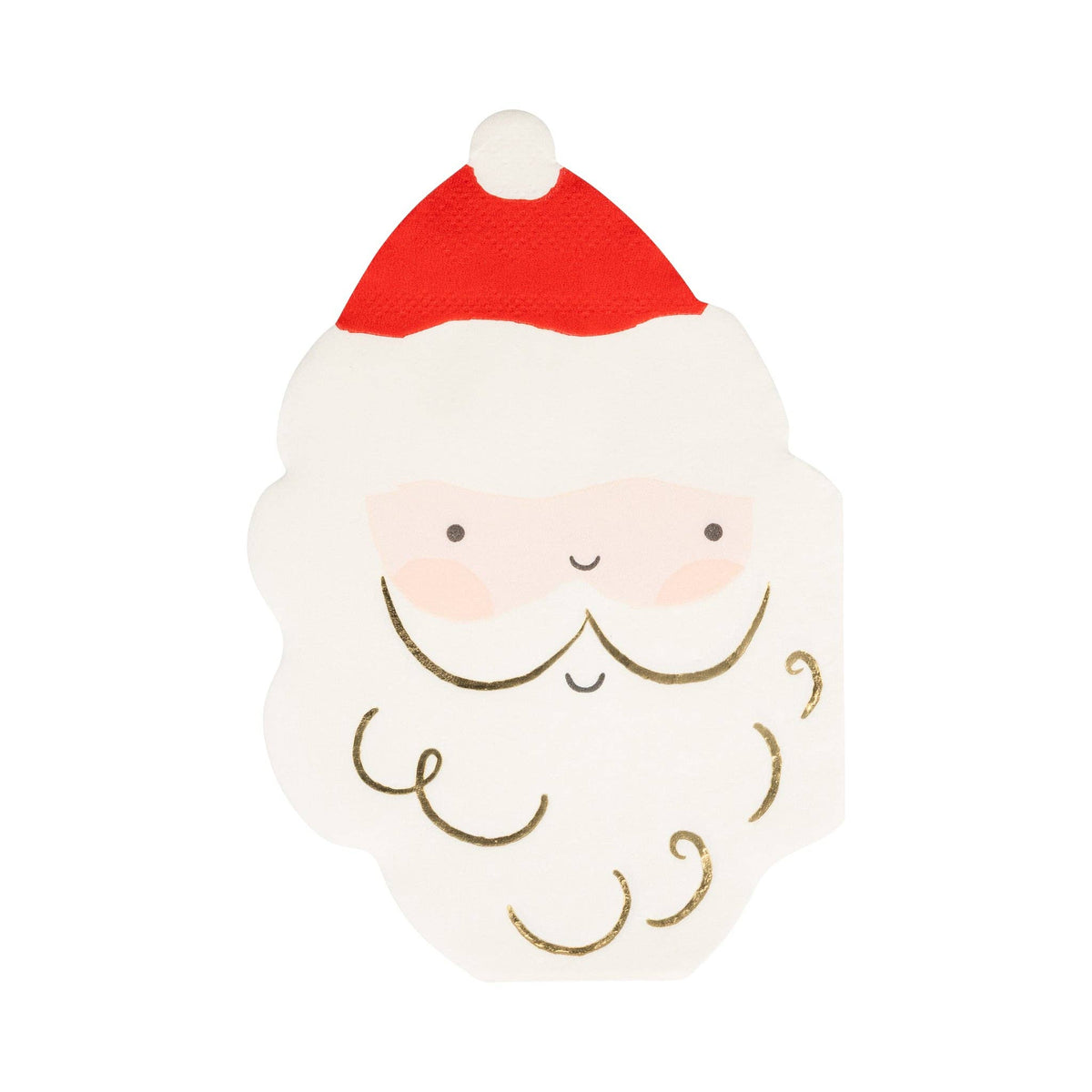 Santa-shaped paper napkin with gold foil beard accents and red hat