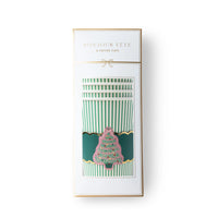 Christmas tree coffee cups shown in packaging