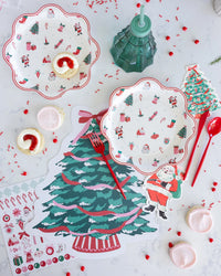 Christmas tree placemats styled on a party table setting