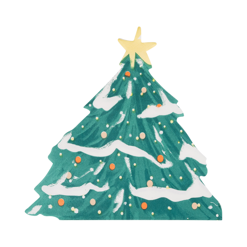 City Tree Christmas tree-shaped paper napkin with a colorful design and gold foil accents