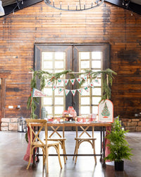 Rustic window room with the bamboo tray on a styled holiday table.