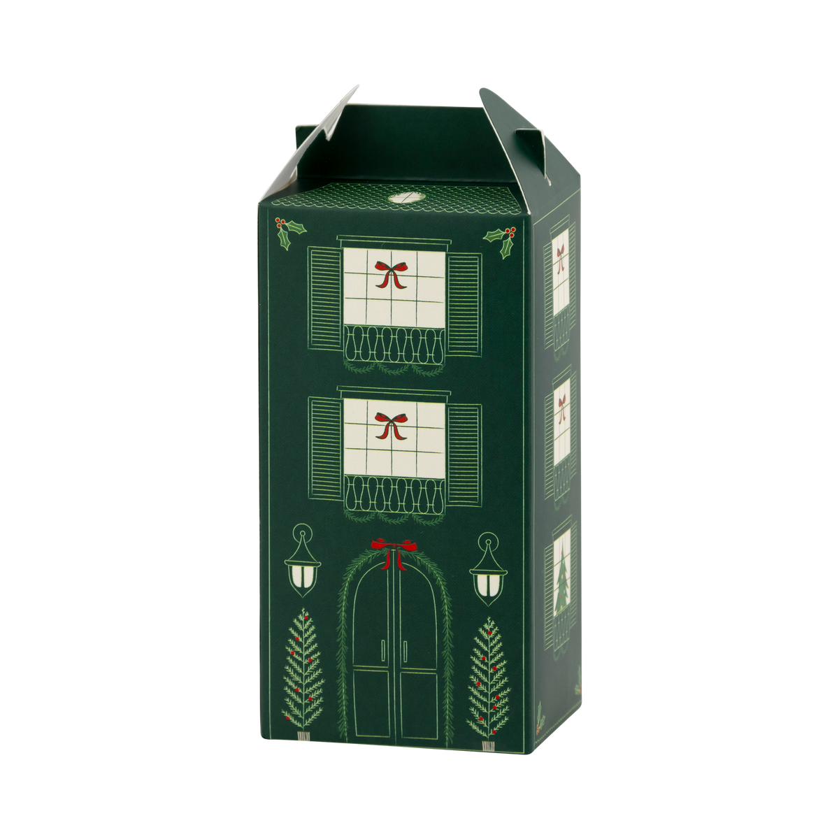Dark-green house-shaped Christmas advent treat box