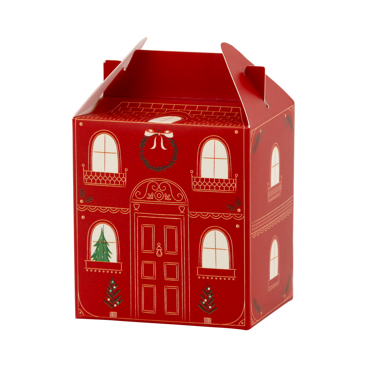 Red gable-roof house-shaped Christmas advent treat box