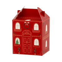 Red gable-roof house-shaped Christmas advent treat box