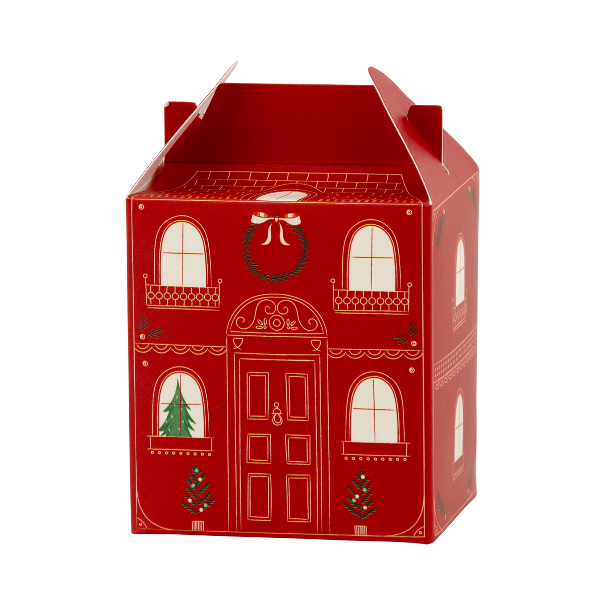 Red house-shaped Christmas advent treat box