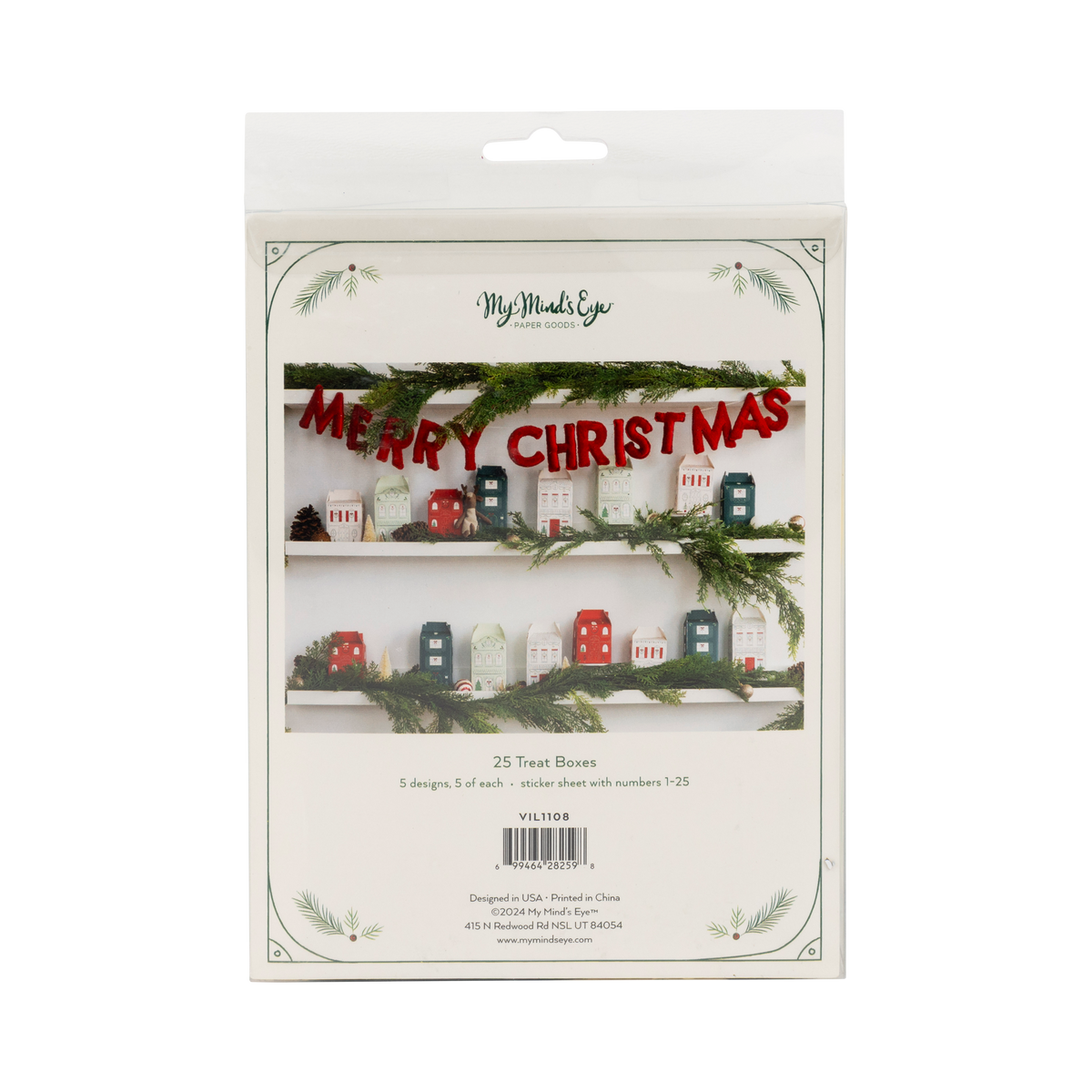 Christmas Village advent treat boxes shown with packaging display