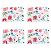 Circus party tattoos styled on a decorated circus birthday table with plates and décor