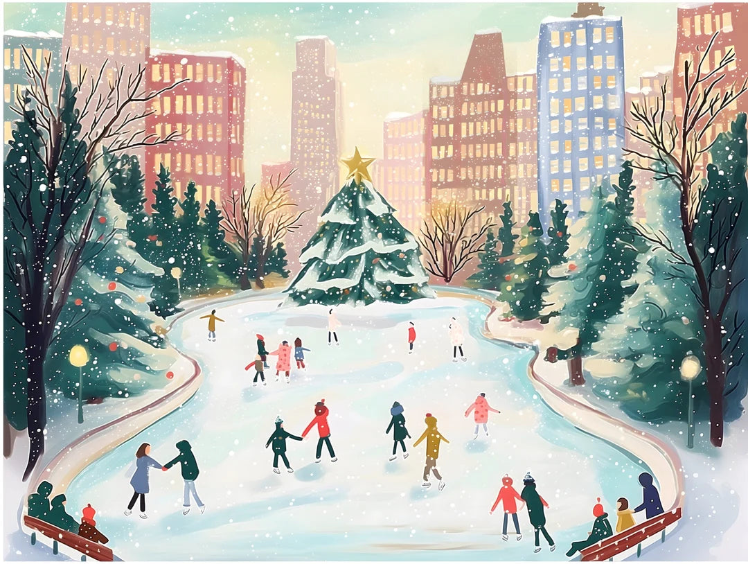 City Sidewalks Ice Skating Glitter Jigsaw Puzzle (500 Pieces)