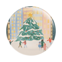 City Sidewalks bamboo plate with a Christmas tree and ice skating city scene
