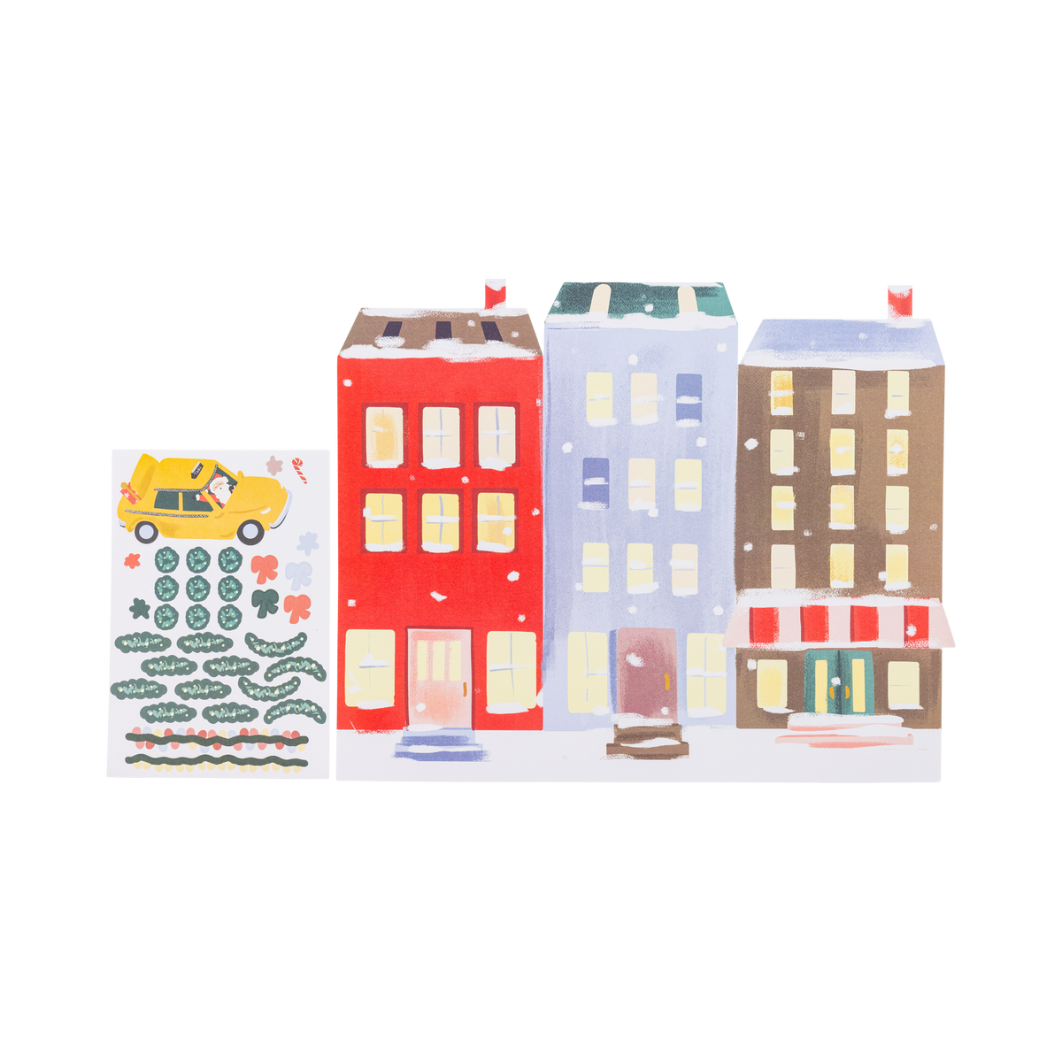 City Sidewalks paper placemat with an illustrated city street and buildings design