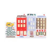 City Sidewalks paper placemat with an illustrated city street and buildings design