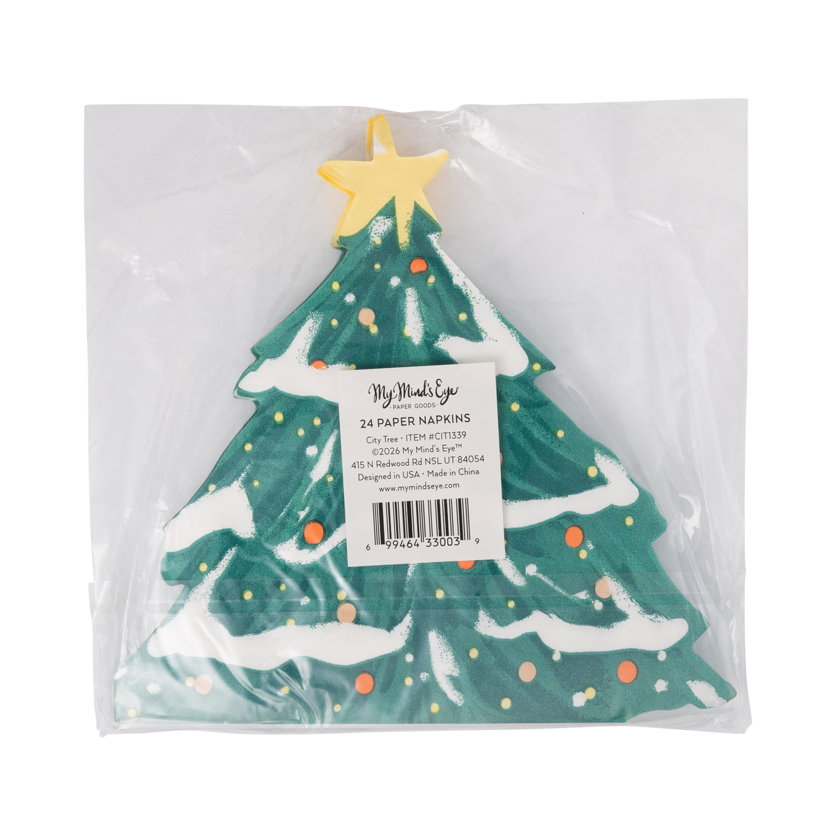 Back of the City Tree napkins packaging showing product details and barcode