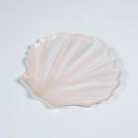 single clam shell plate centered on white background.