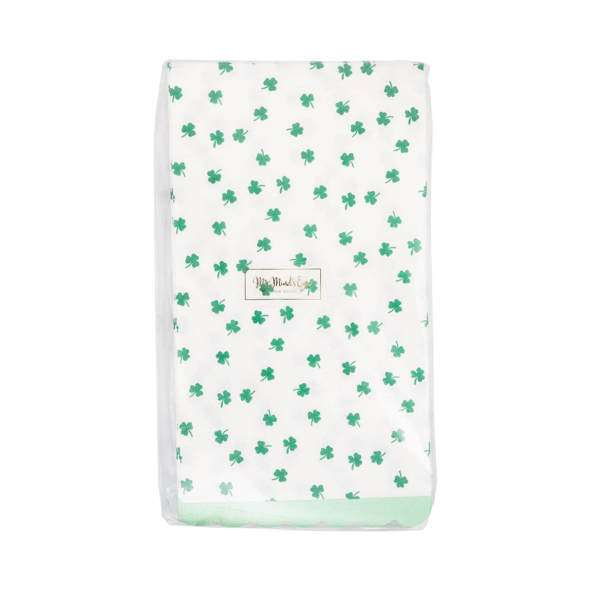 Packaged clover pattern paper dinner napkins with green shamrock design