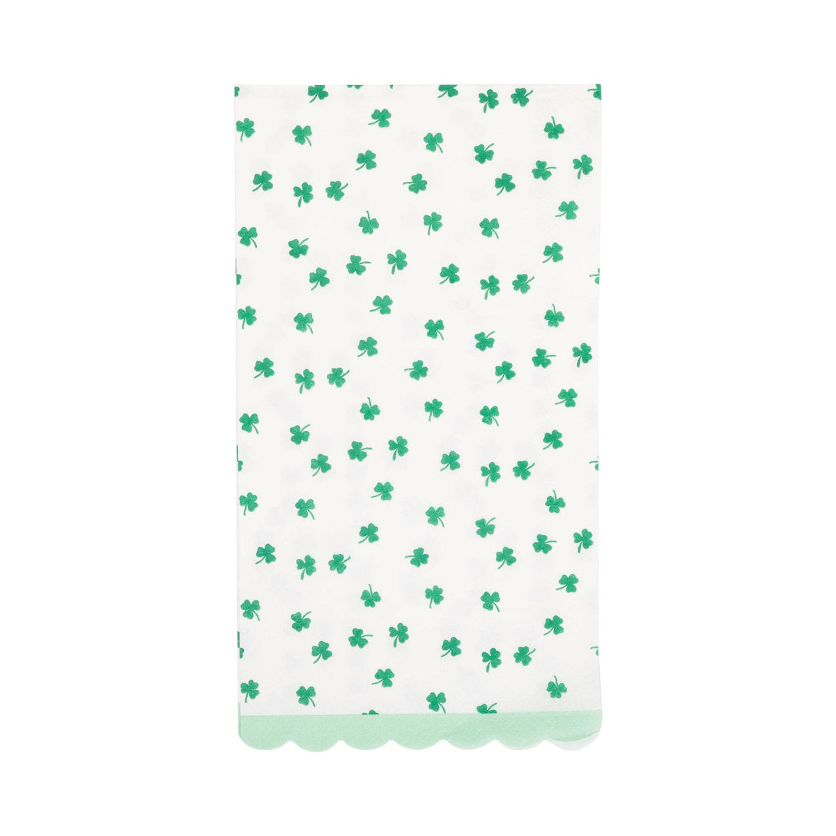 Clover pattern dinner napkin with green shamrocks on a cream background