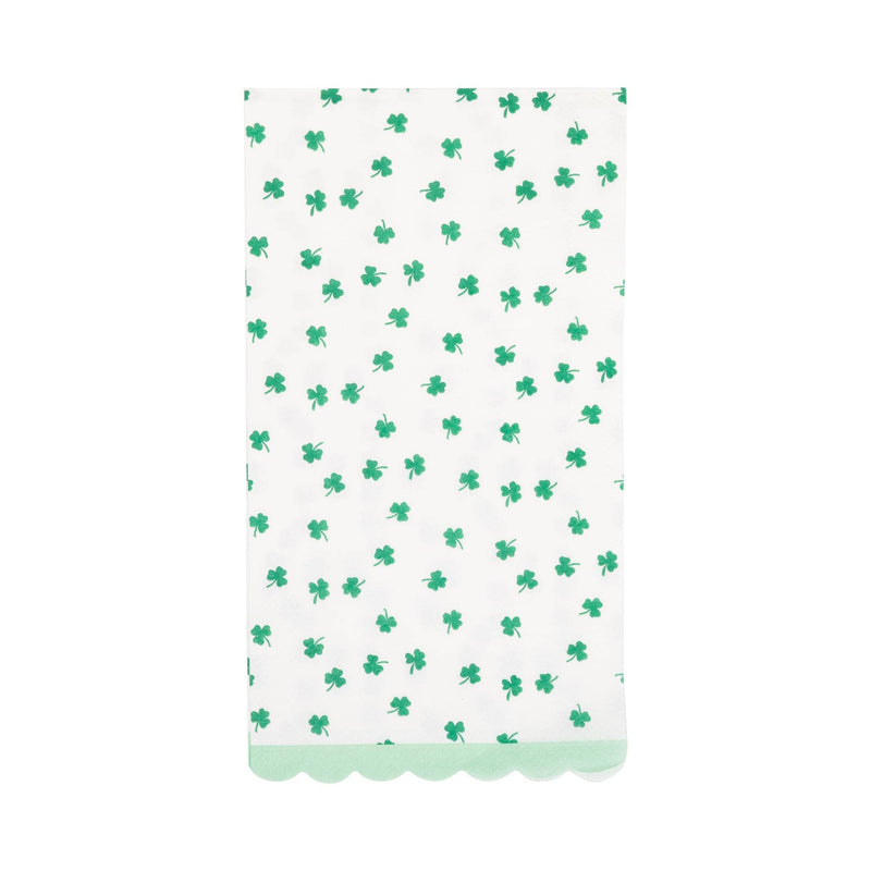 Clover pattern dinner napkin with green shamrocks on a cream background