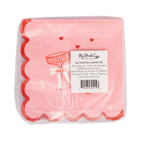 This image shows the back of the packaged cocktail napkins with the product label visible.