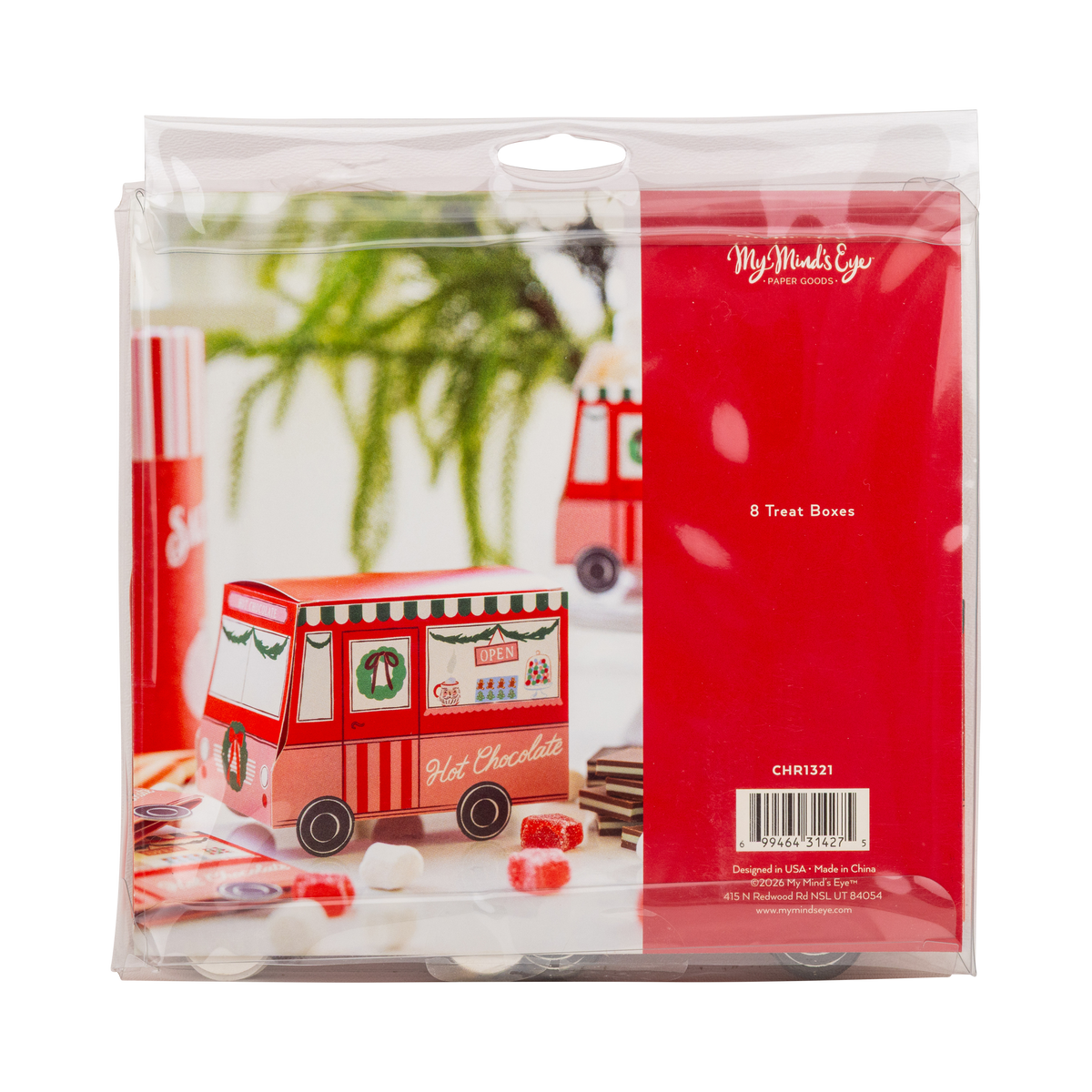 Back of the hot cocoa truck treat boxes packaging.