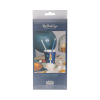Retail package of 12 Color Changing Reusable Straws for space themed birthday party supplies.