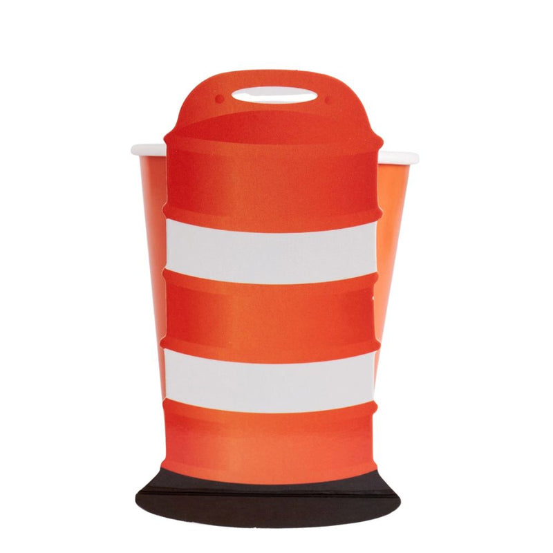 construction barricade paper cup with orange and white stripes
