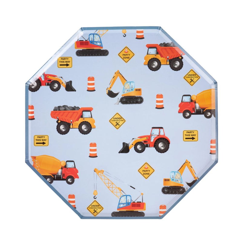 octagon construction paper plate with trucks cones and signs