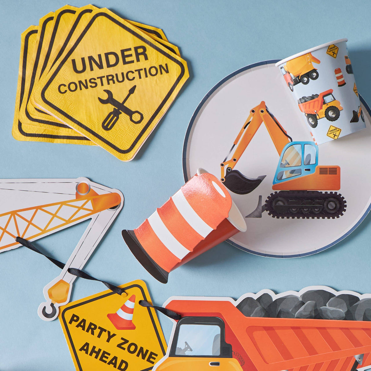 construction party napkins with under construction design with matching tableware