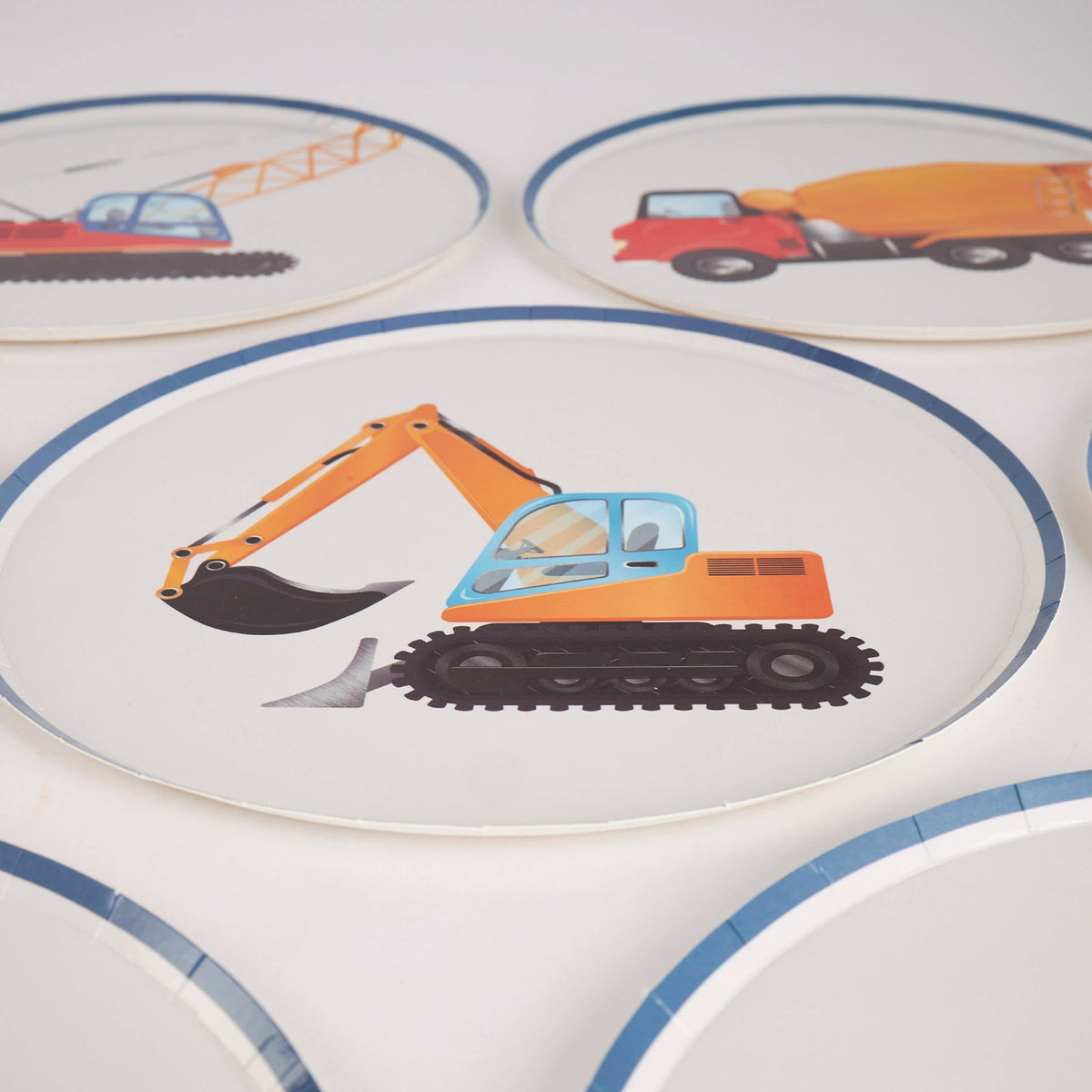 construction party plates with vehicle designs