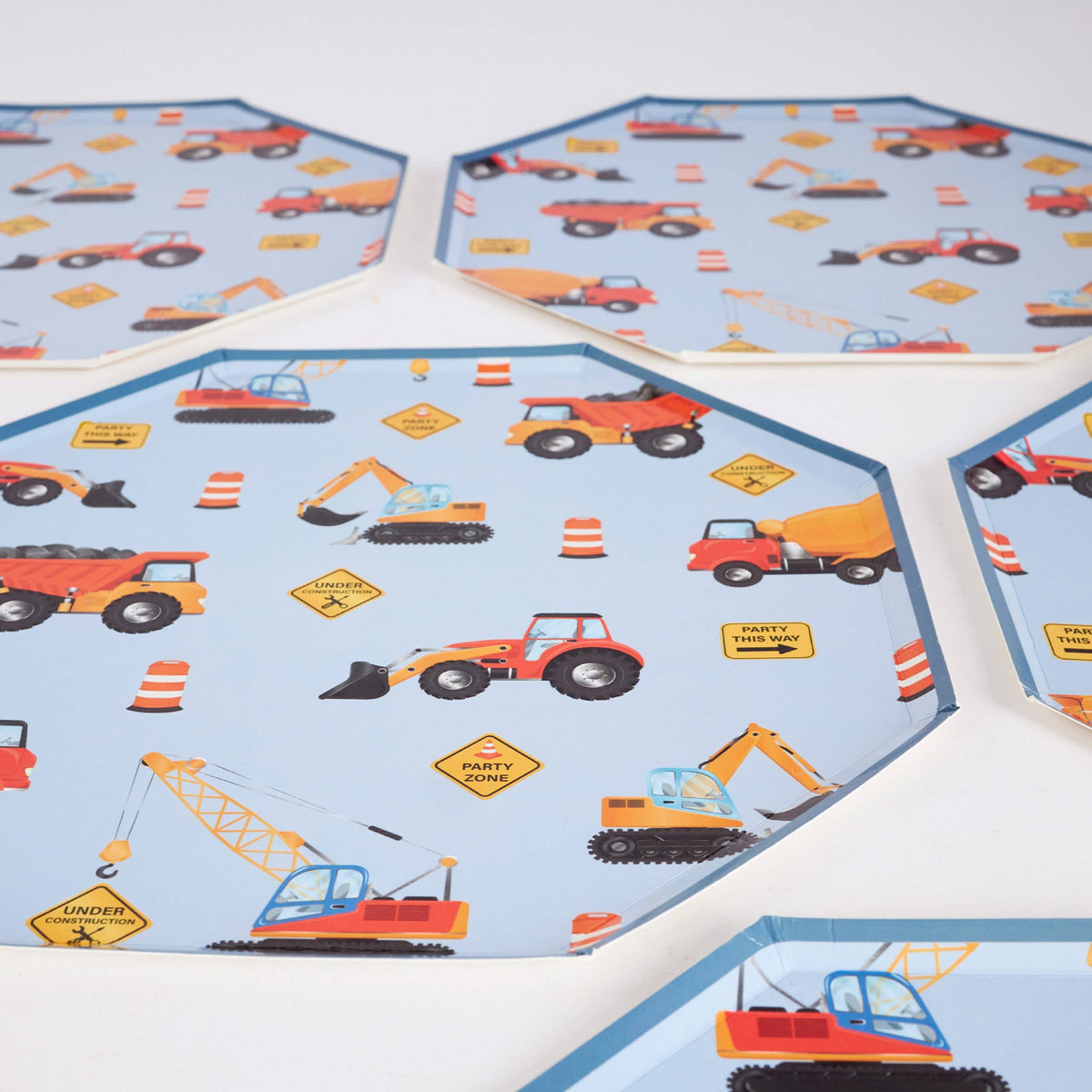 construction party plates on table