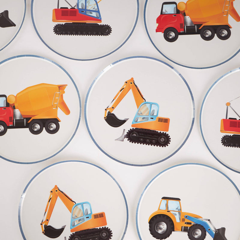 construction snack plates arranged in pattern
