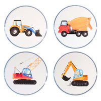 set of construction vehicle dessert plates with four designs