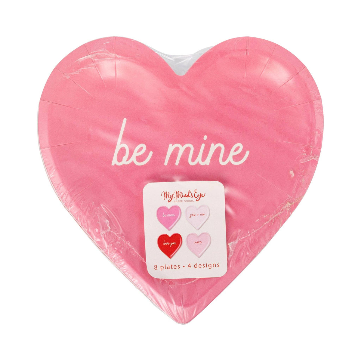 Packaged conversation heart shaped paper plates front view