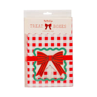 Packaged set of gingham treat boxes with red bow design
