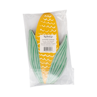 Pack of paper napkins shaped like corn with My Mind's Eye label and other informations, back view.