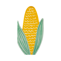Die-cut corn-shaped paper napkin in yellow and green, front view.