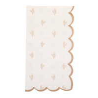 Cream floral scalloped Easter paper dinner napkin with brown botanical pattern