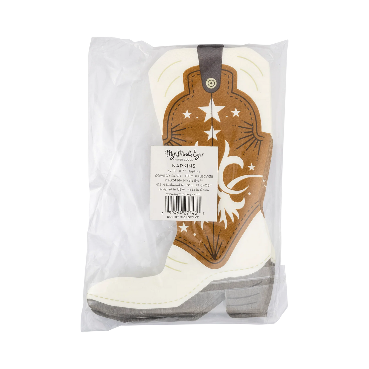Packaged cowboy boot paper napkins—easy add for a cowboy theme party.