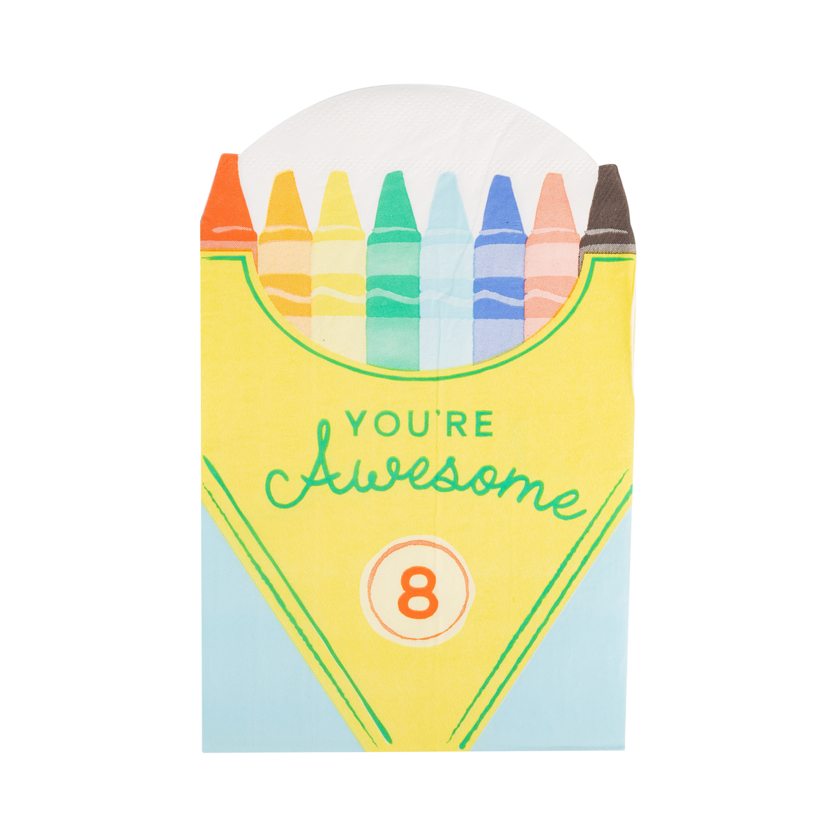 Crayon box shaped dinner napkins with “You’re Awesome” design