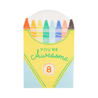 Crayon box shaped dinner napkins with “You’re Awesome” design