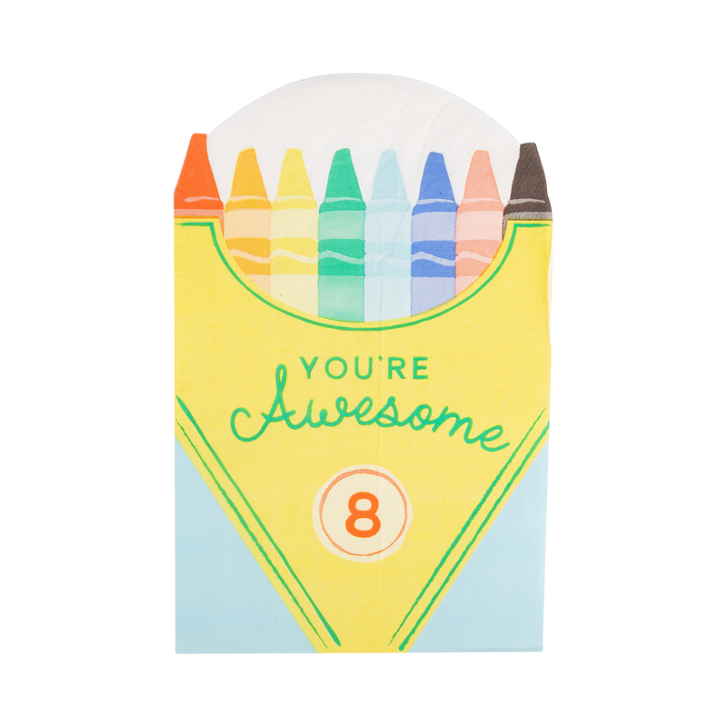 Crayon box shaped dinner napkins with “You’re Awesome” design