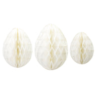 Set of three cream honeycomb Easter eggs with gold glitter edges in assorted sizes.