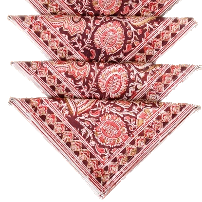 Revitalize your holiday dining with our eco-friendly Kalamkari Napkin Set. Crafted with traditional techniques, these terracotta napkins offer a striking addition to your Thanksgiving table, combining the artistry of block printing with the natural beauty of plant-based dyes.