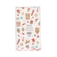 Back view of the Gingerbread Pattern Dinner Napkin packaging, showing the festive gingerbread print and product label.