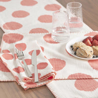 White cloth napkins with pink polka dots and stitching detail design. Lovely for a Mother's Day, Easter or Spring Tablescape.