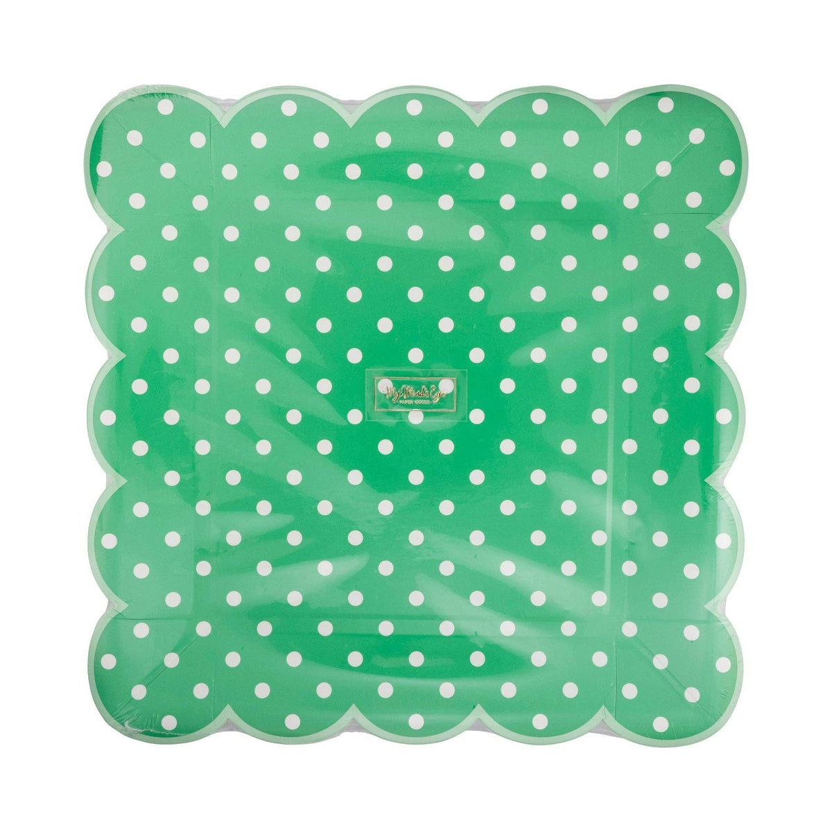 Green Polka Dot Scalloped Square Plate