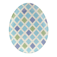 Easter plates shaped like oval eggs with different blue and green designs - perfect for Spring Table