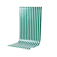 Dark green and white striped paper table runner rolled out on a white background