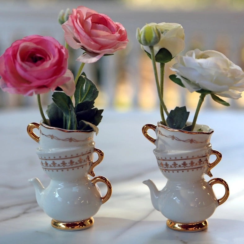 Tea Time Whimsy Ceramic Bud Vase - Tea Party Events, Take Home Gift Party Decor for Birthday, Wedding & Bridal Shower