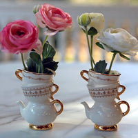 Tea Time Whimsy Ceramic Bud Vase - Tea Party Events, Take Home Gift Party Decor for Birthday, Wedding & Bridal Shower