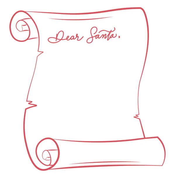 Single scroll artwork with ‘Dear Santa,’ header on white background.